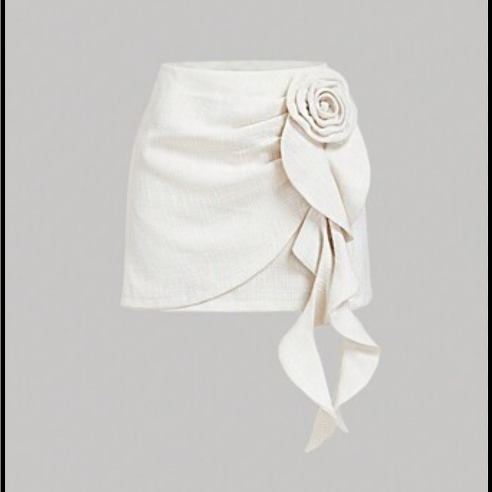 SHEIN MOD Women's A-Line Tweed Skirt, 3D Flower & Ruffle Hem